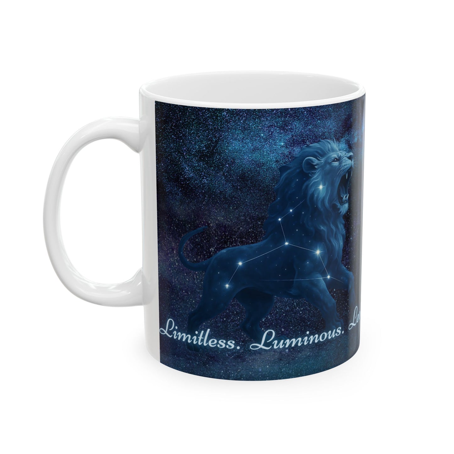 Celestial Lion Mug - Limitless Luminous Leo | Astrology Gift, Zodiac Mug, Leo Decor, Cosmic Coffee Cup, Starry Night Drinkware