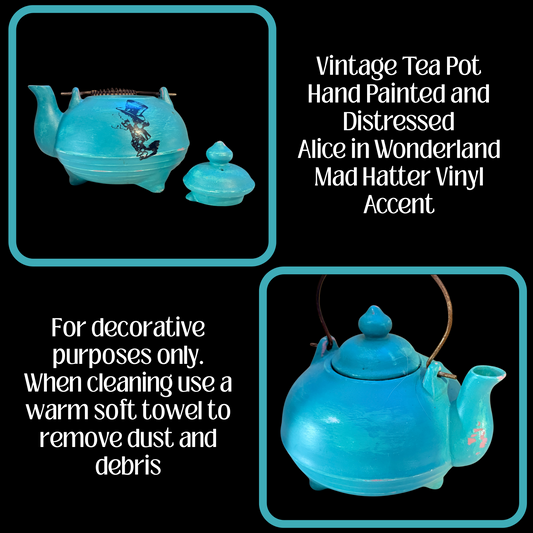 Whimsical Mad Hatter Vintage Teapot – Hand-Painted Decorative Piece